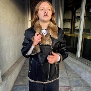 Andrew Marc New York Leather Biker Jacket w/ Genuine Rabbit Fur (XS/S)